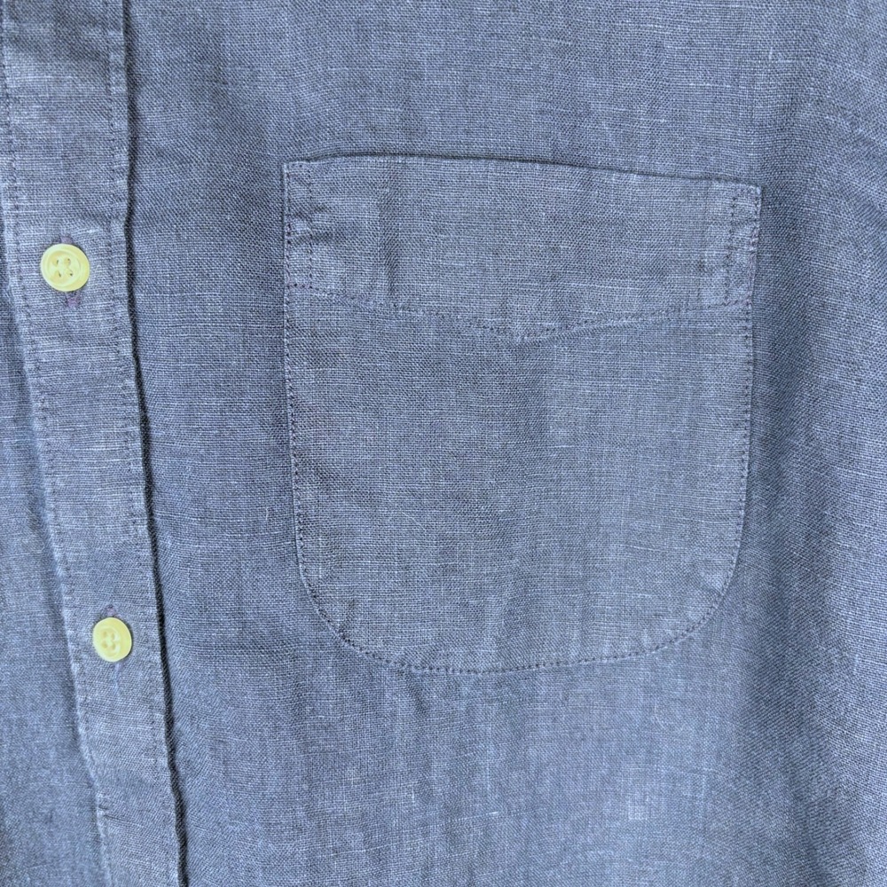 J.Crew Irish Linen Short Sleeve Button Down Shirt Navy Classic Fit Men M - Picture 9 of 10